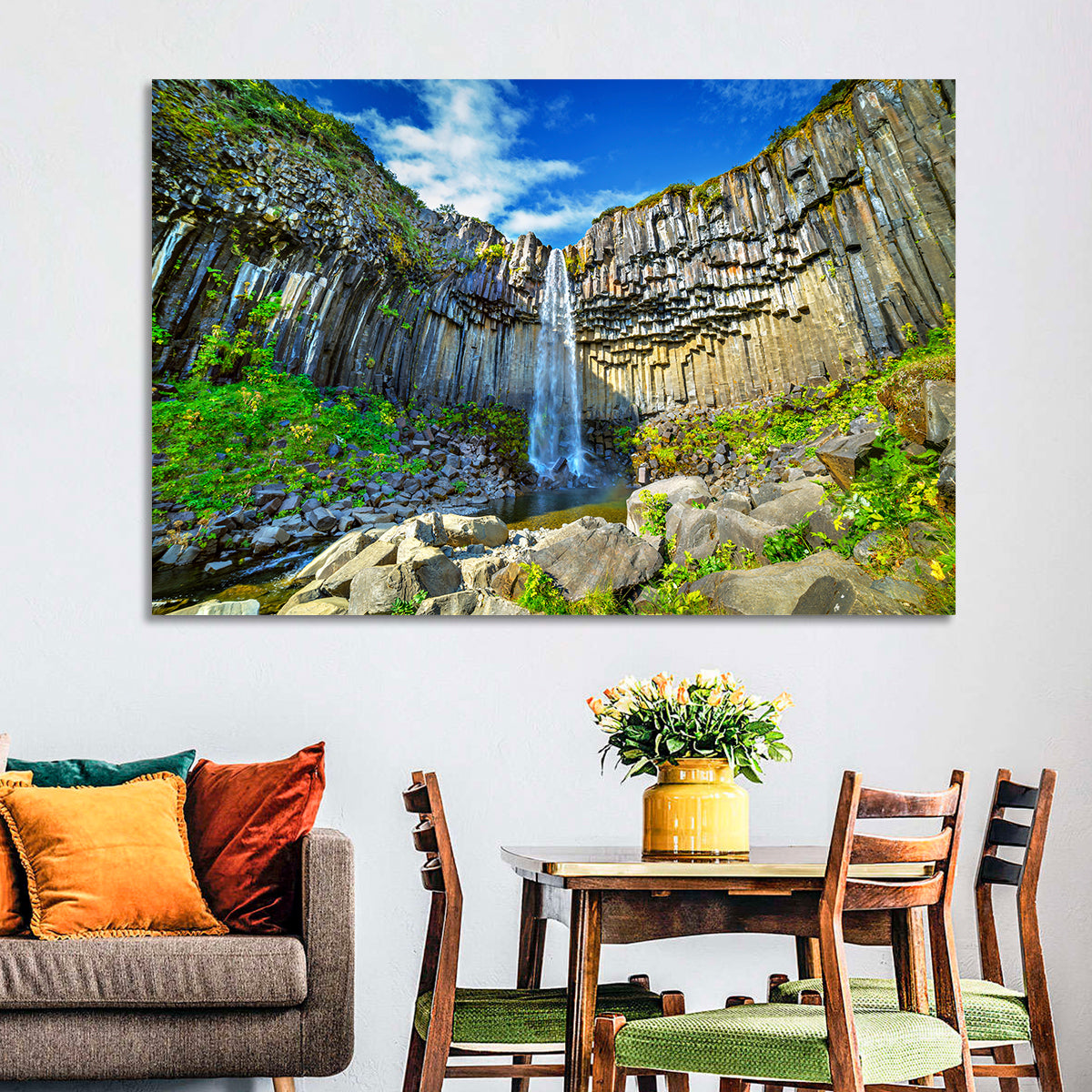 Svartifoss Basalt Falls Wall Art in a room, landscape