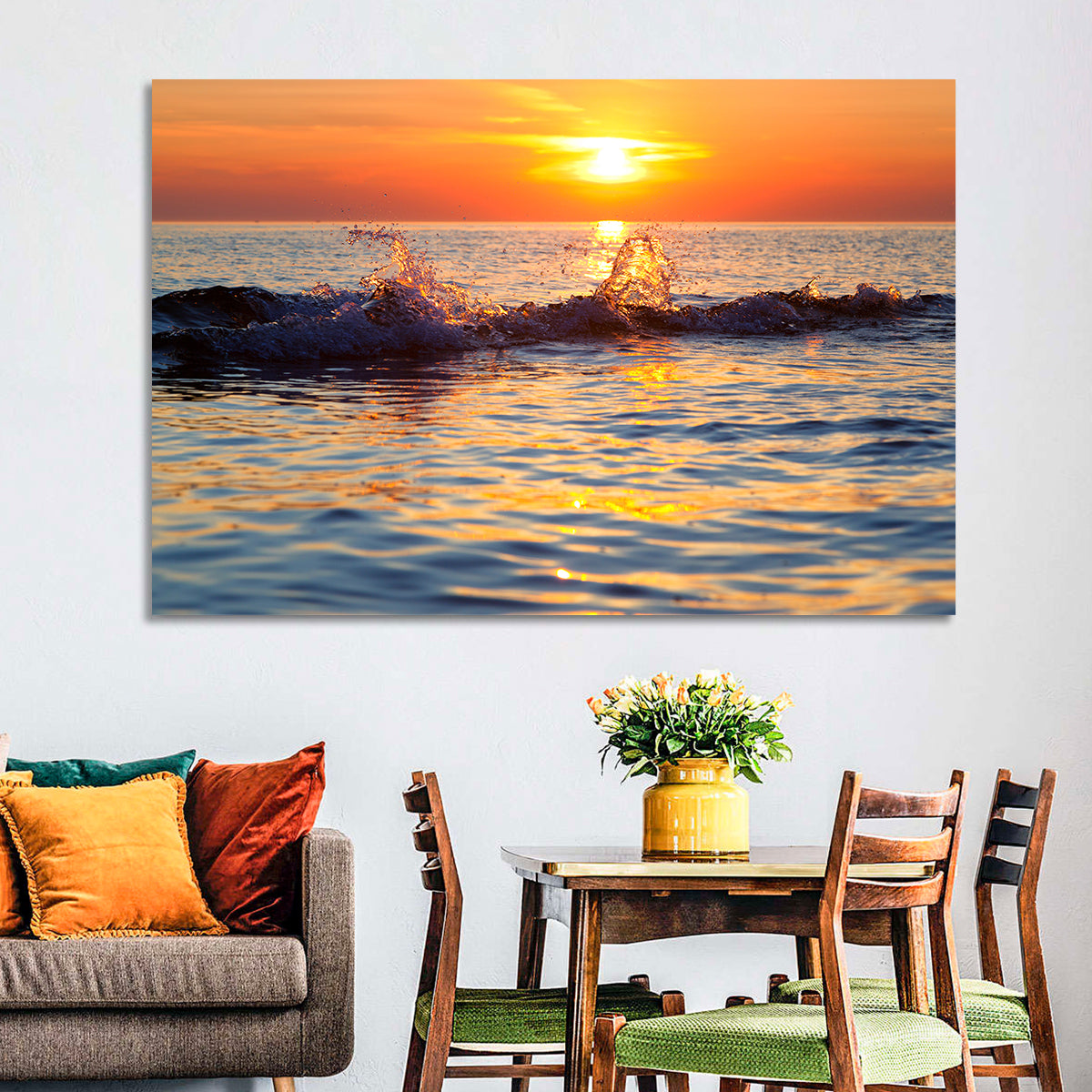 Lake Michigan Sunset Waves Wall Art