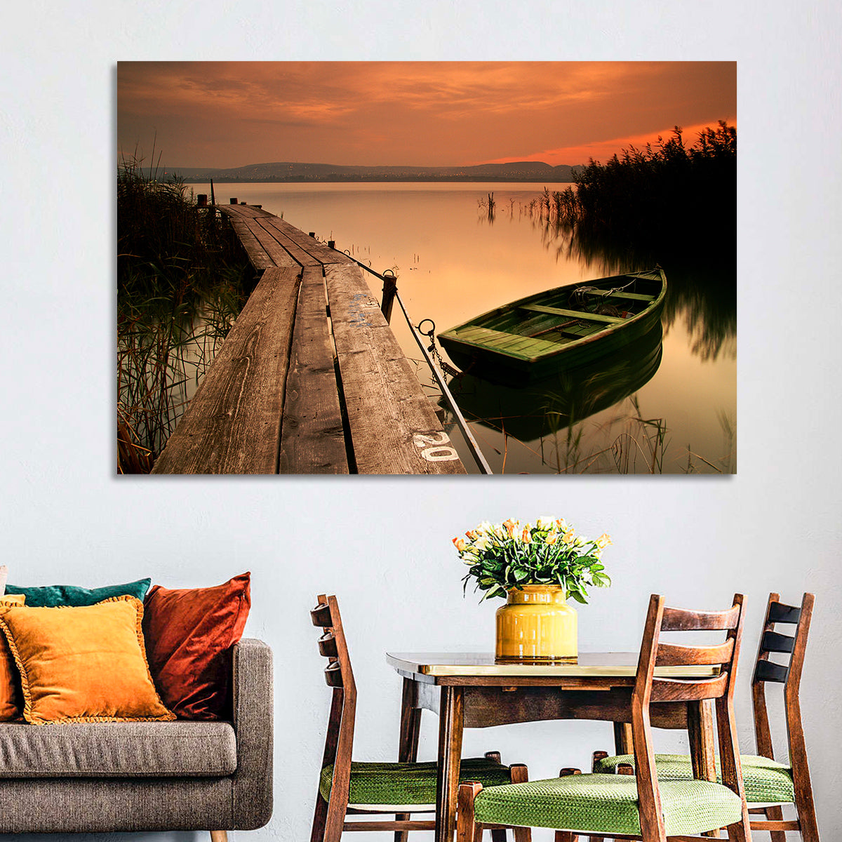 Pier and Rowboat on Lake Balaton Wall Art