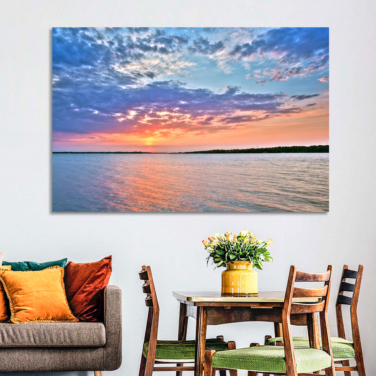 Cloudy Lake Sunset Reflection Wall Art