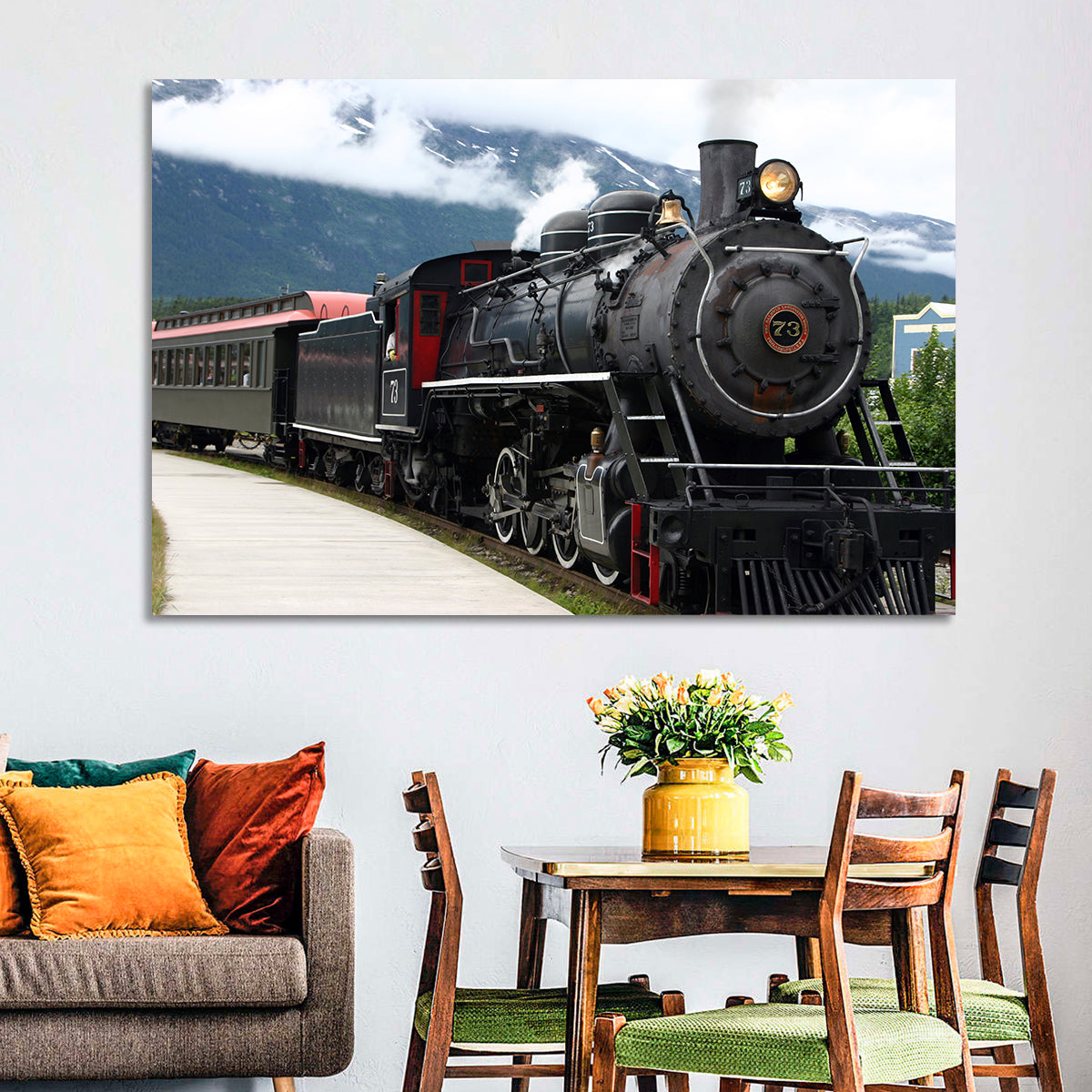 Skagway Steam Locomotive No. 73 Wall Art in a room, landscape
