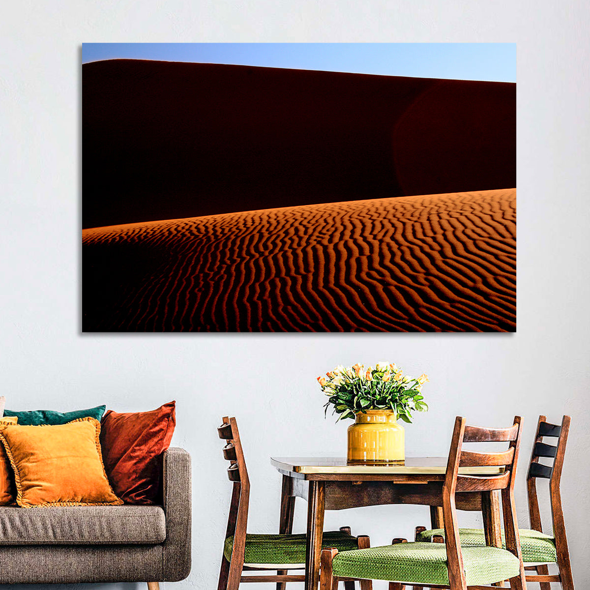 Golden Hour Sand Dunes Wall Art in a room, landscape