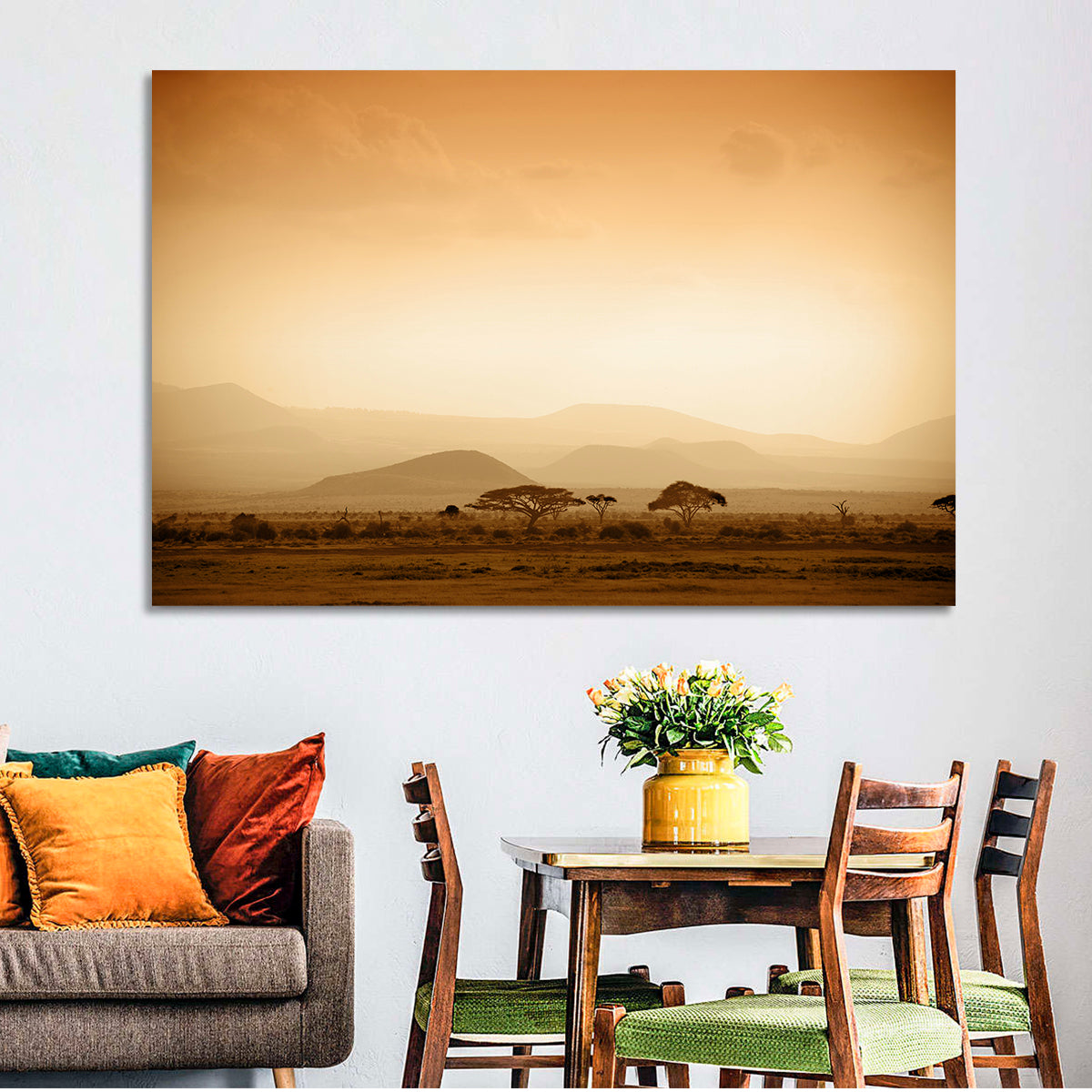 Hazy Savannah at Dawn Wall Art in a room, landscape