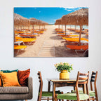 Beach Boardwalk with Orange Loungers Wall Art