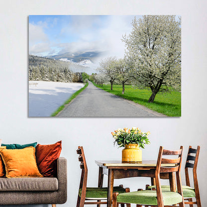 Season Change Road to Snowy Mountain Wall Art