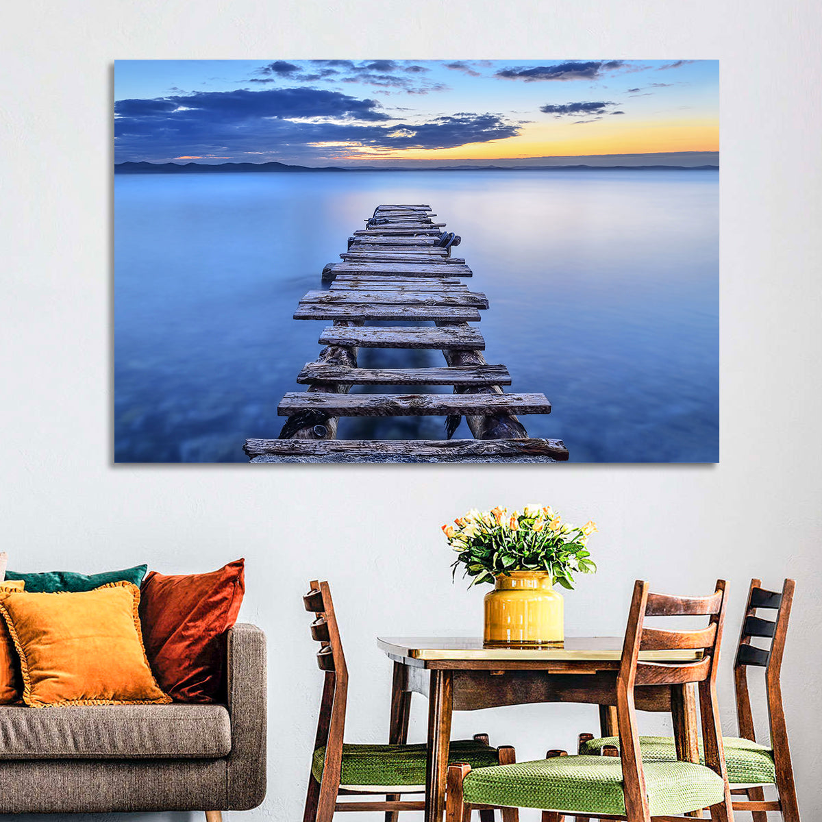 Weathered Lake Pier at Dusk Wall Art