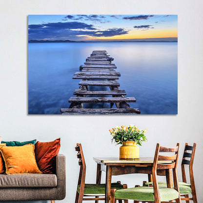 Weathered Lake Pier at Dusk Wall Art