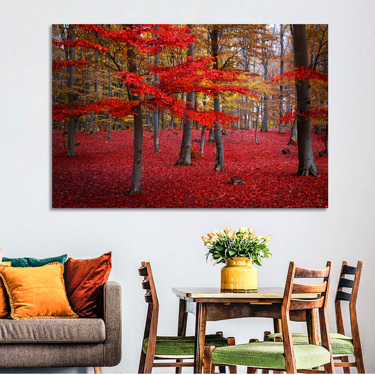Crimson Autumn Forest Wall Art