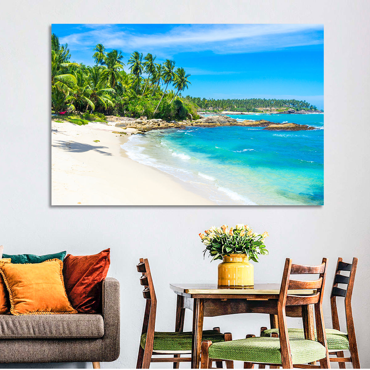 Sri Lanka Tropical Beach Wall Art in a room, landscape