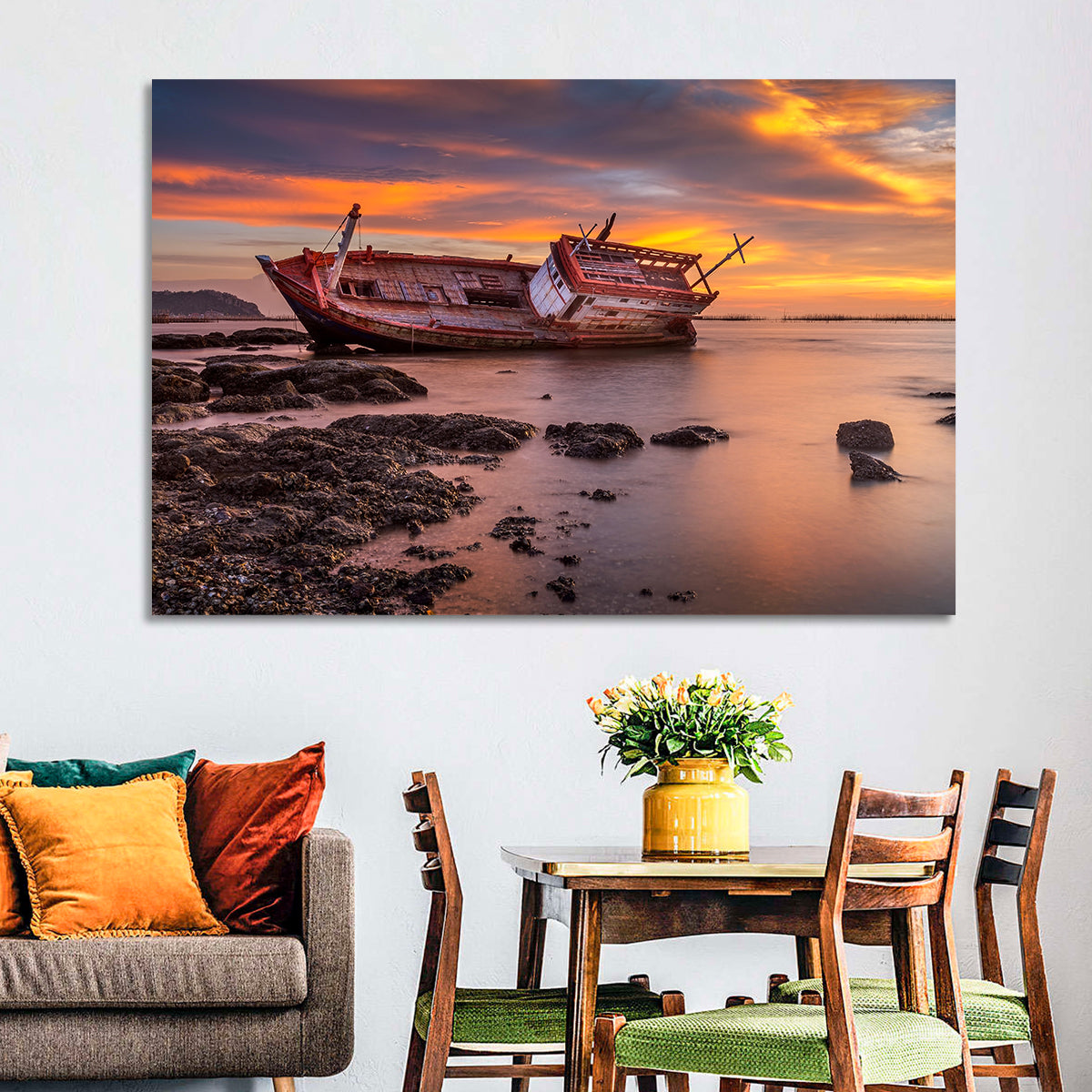 Shipwreck at Sunset Wall Art in a room, landscape