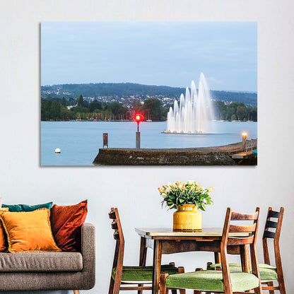 Lake Zurich Fountain at Dusk Wall Art