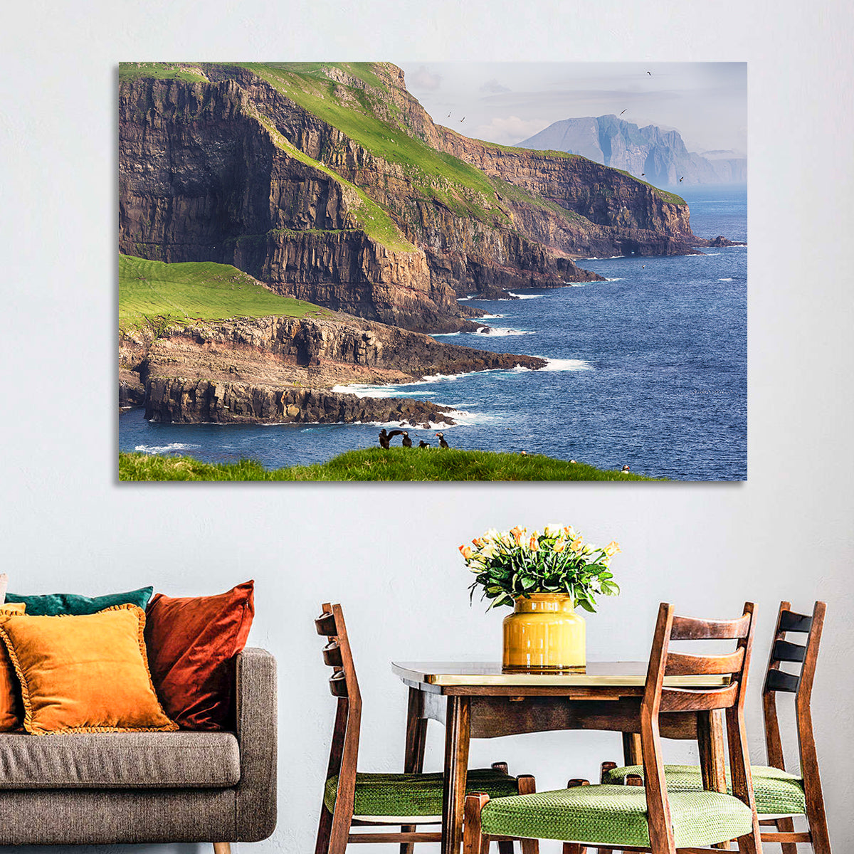 Mykines Cliffs, Faroe Islands Wall Art in a room, landscape
