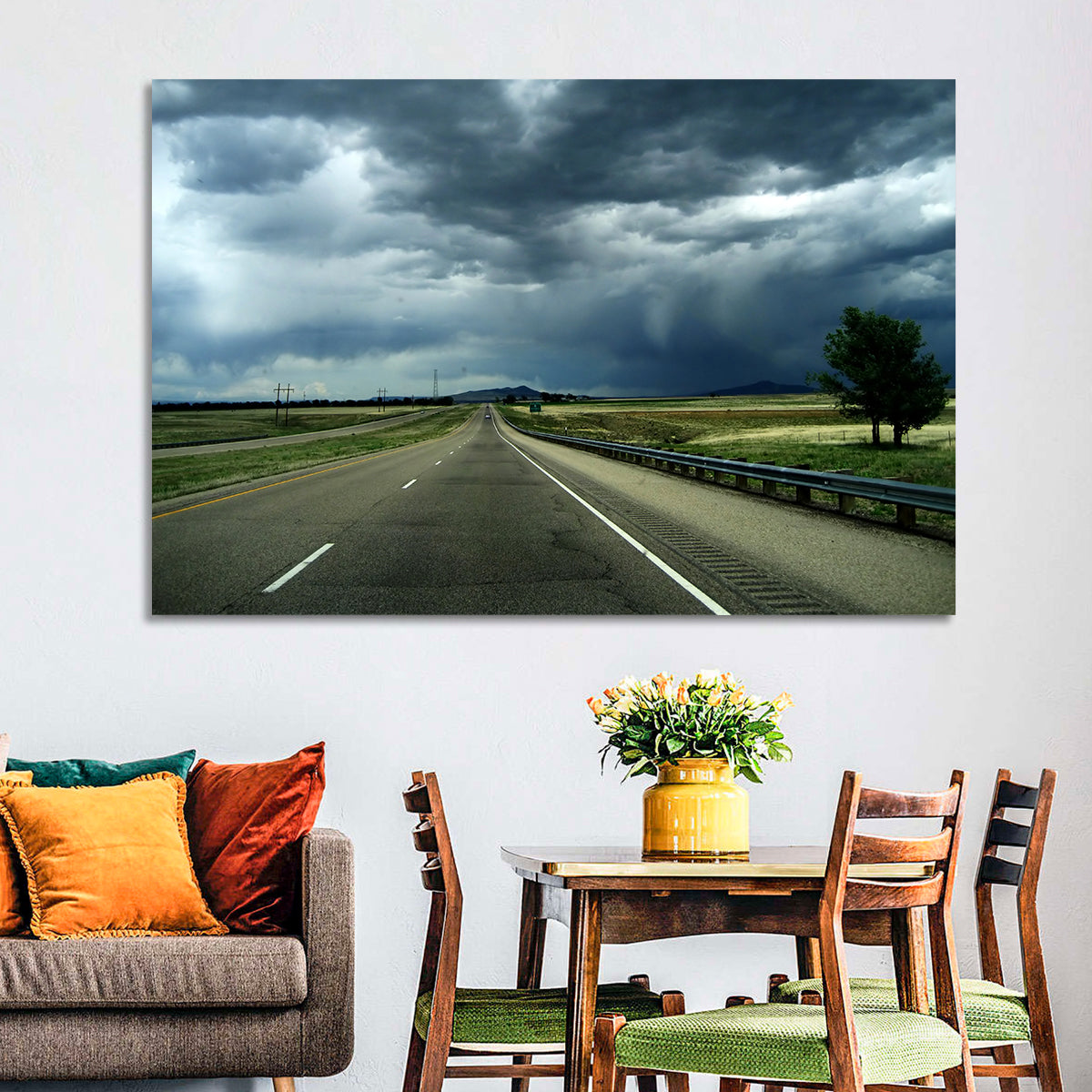 Stormy New Mexico Highway Wall Art in a room, landscape
