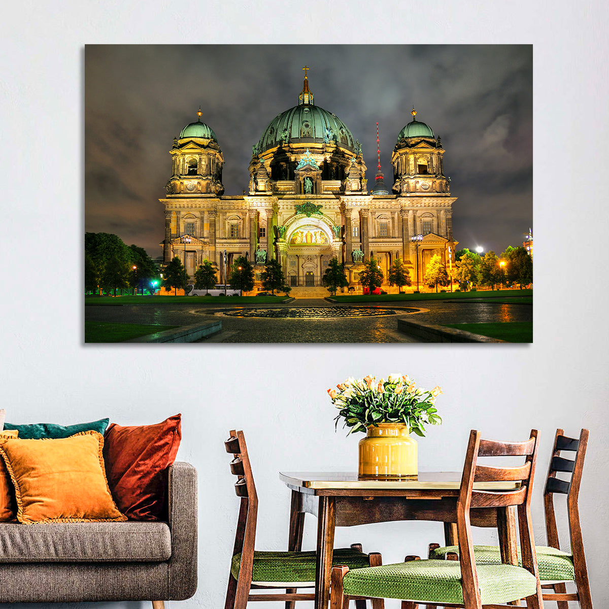 Berlin Cathedral Night View Wall Art in a room, landscape