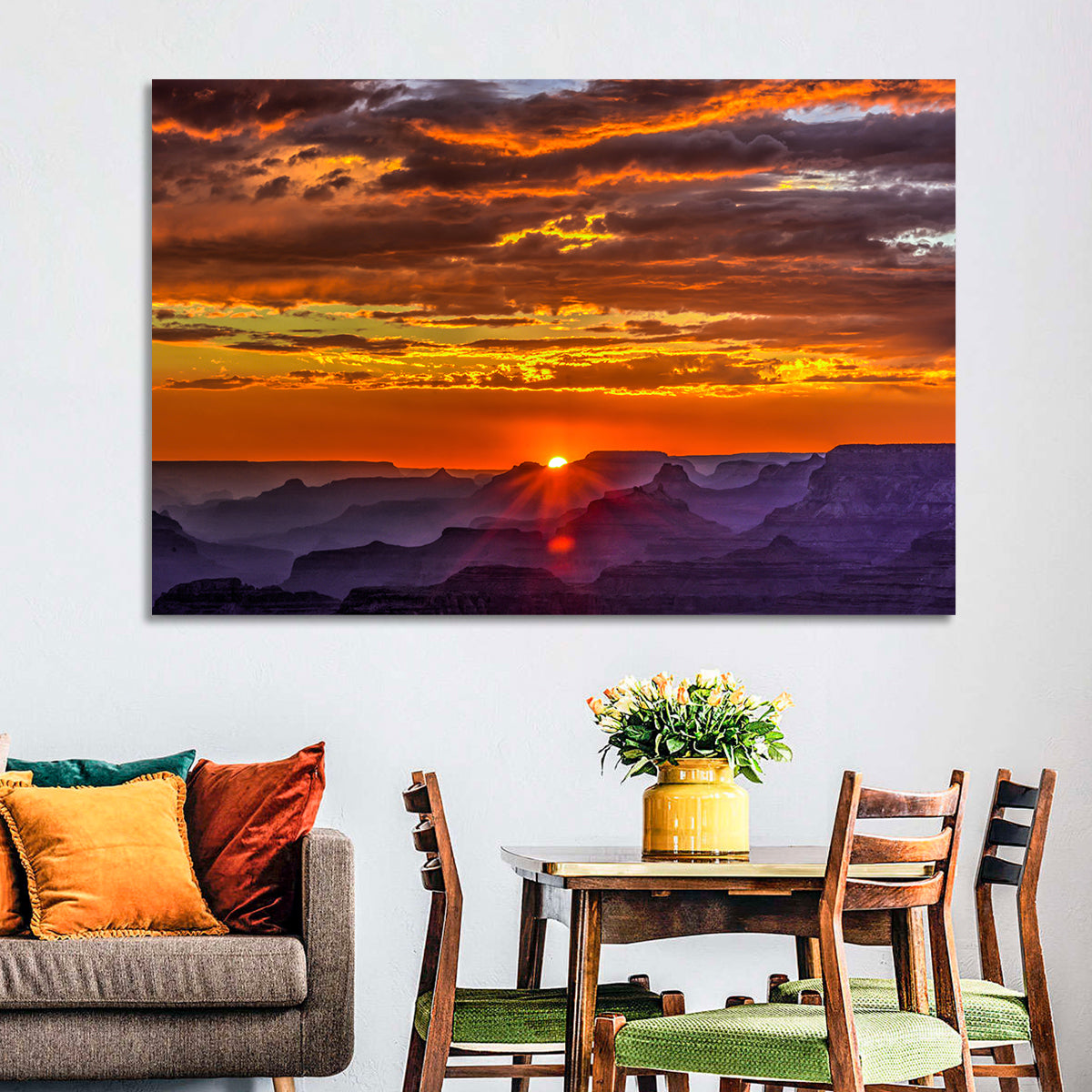 Lipan Point Sunset Sunburst Wall Art in a room, landscape