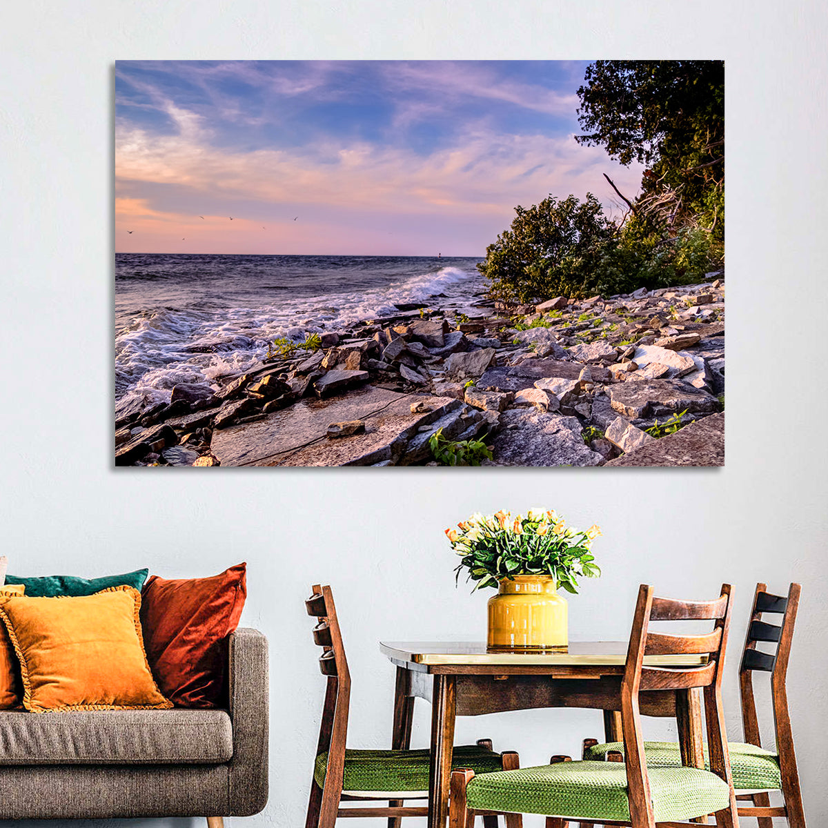 Lake Michigan Rocky Shoreline at Dusk Wall Art