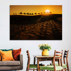 Camel Caravan Silhouette at Golden Sunset Wall Art