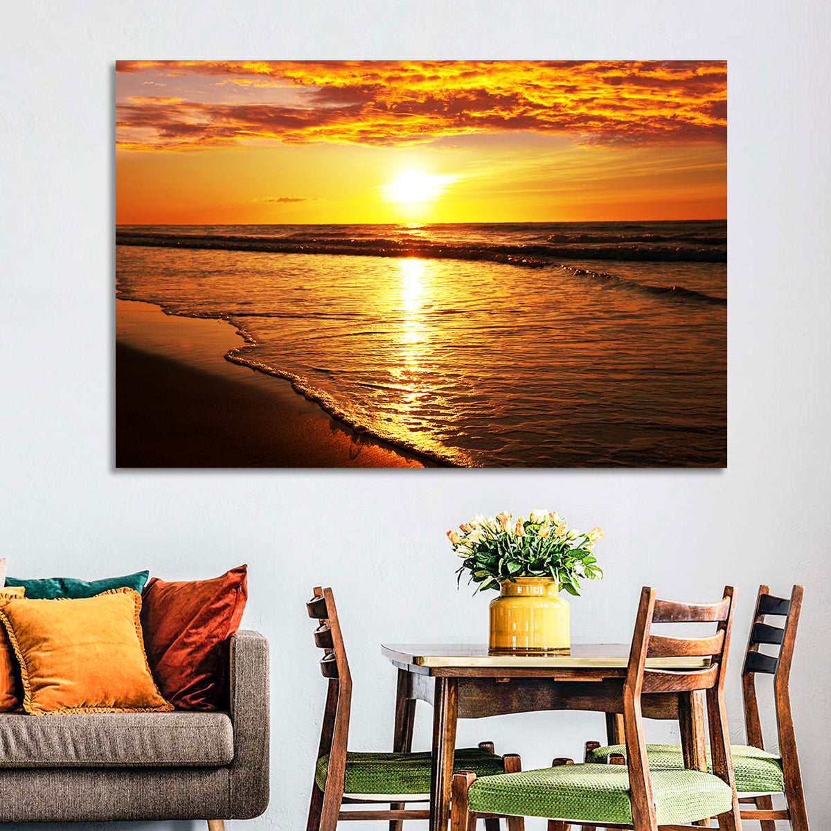 Golden Thai Beach Sunset Wall Art in a room, landscape