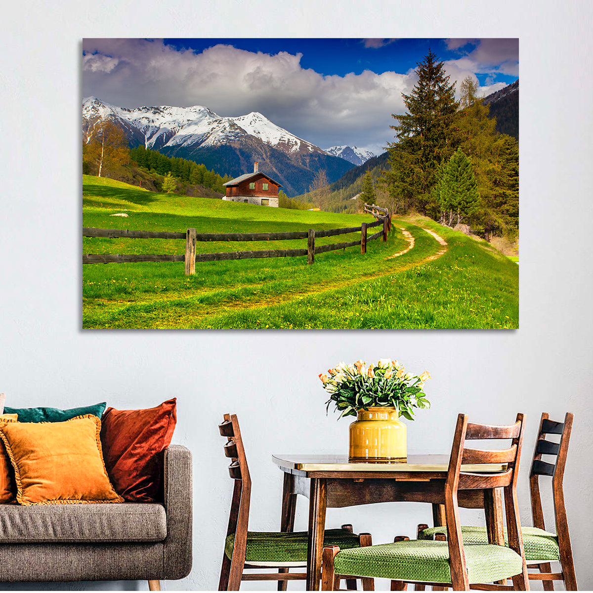 Alpine Meadow Cabin, Swiss Alps Wall Art