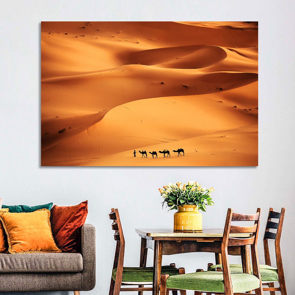 Desert Camel Caravan in Golden Dunes Wall Art