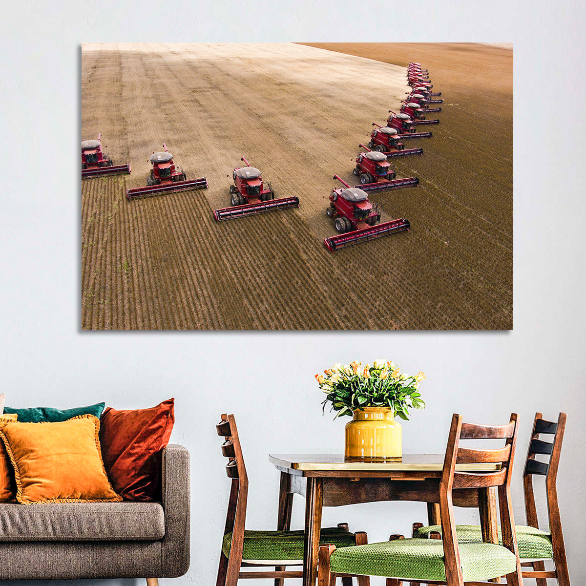 Aerial Soybean Harvest Wall Art in a room, landscape