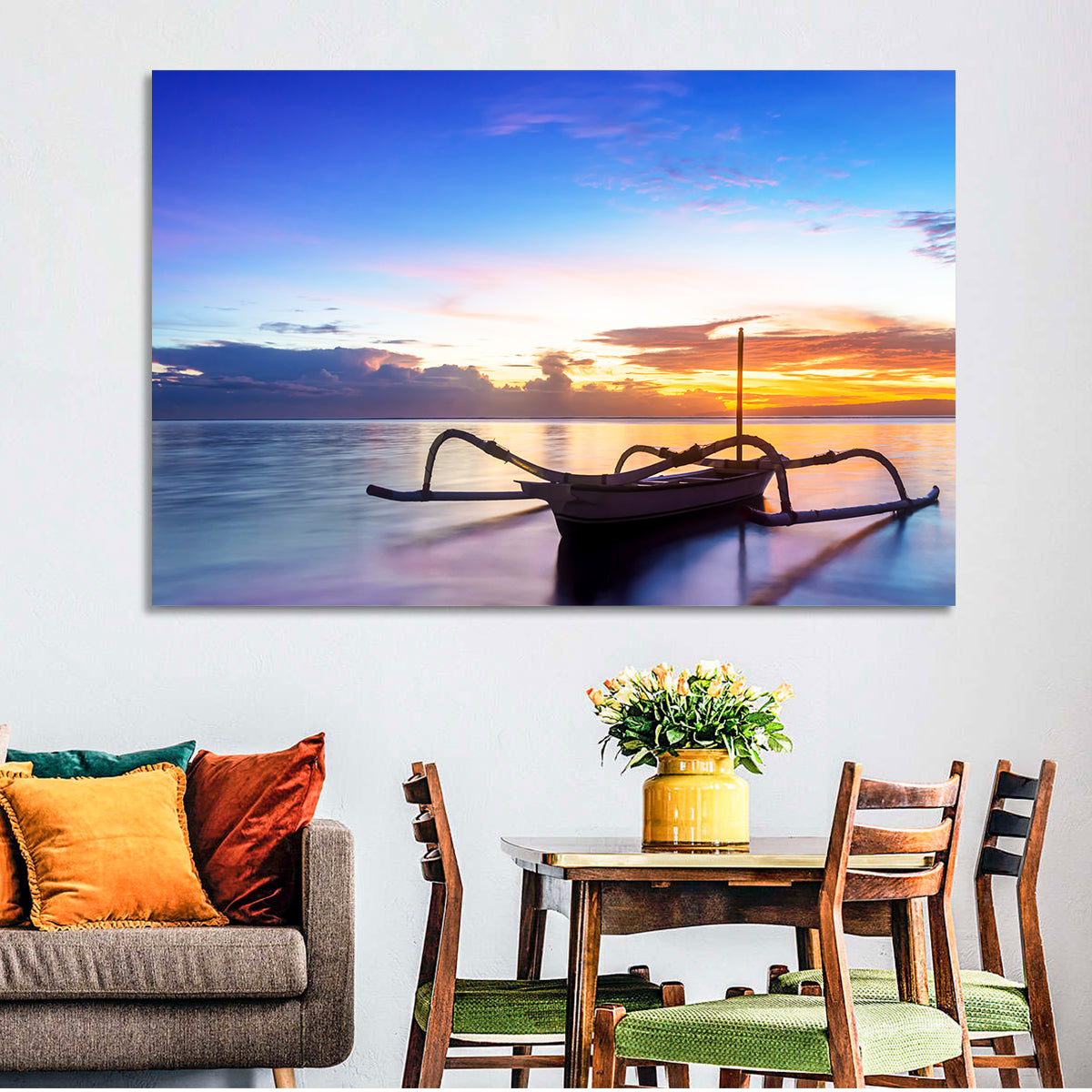 Jukung Fishing Boat at Sunset Wall Art