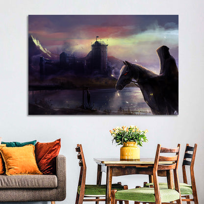 Horseman at Dusk by Misty Castle Wall Art