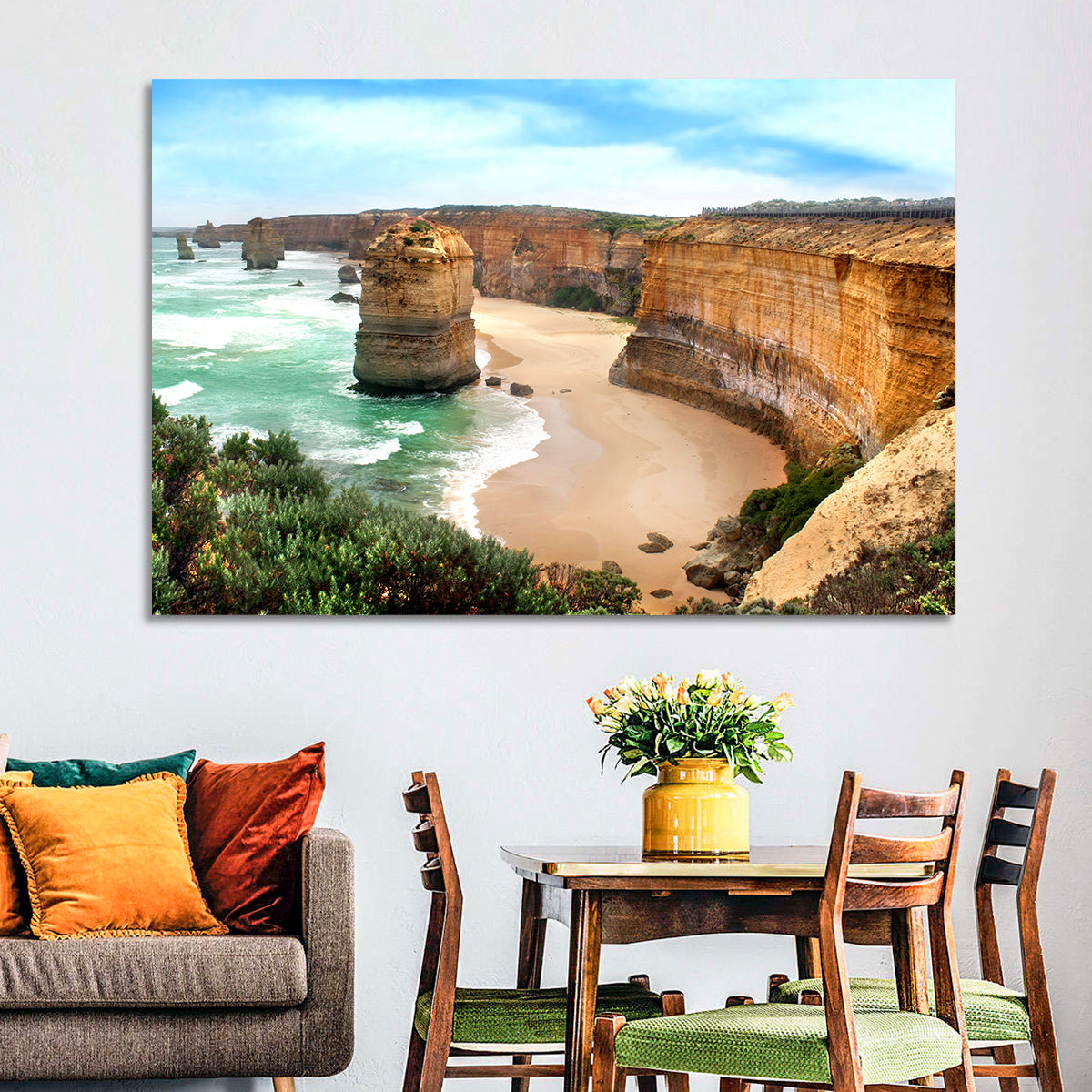 Twelve Apostles Coastline Wall Art in a room, landscape