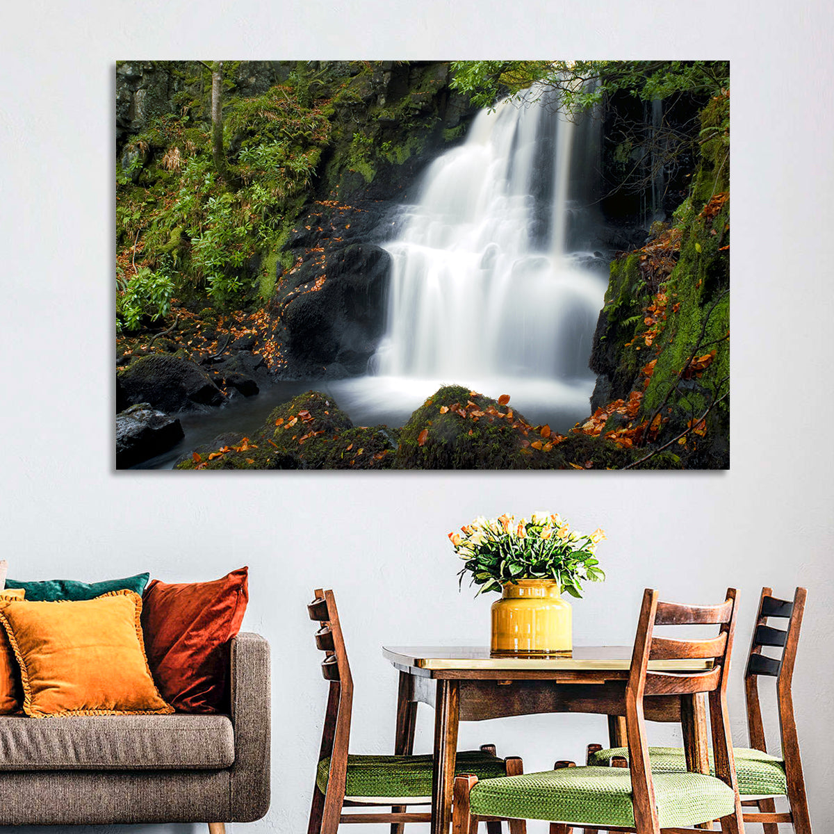 Autumn Waterfall in Tobermory Wall Art in a room, landscape