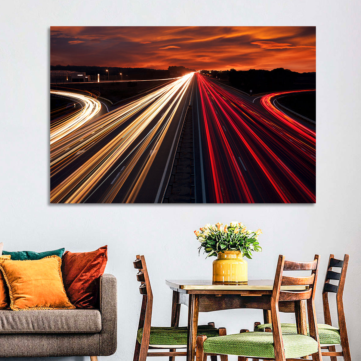 City Traffic Light Trails Wall Art