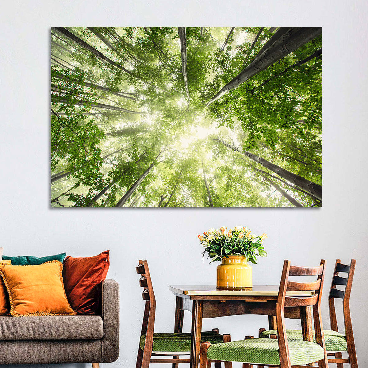 Spring Canopy in Morning Mist Wall Art in a room, landscape