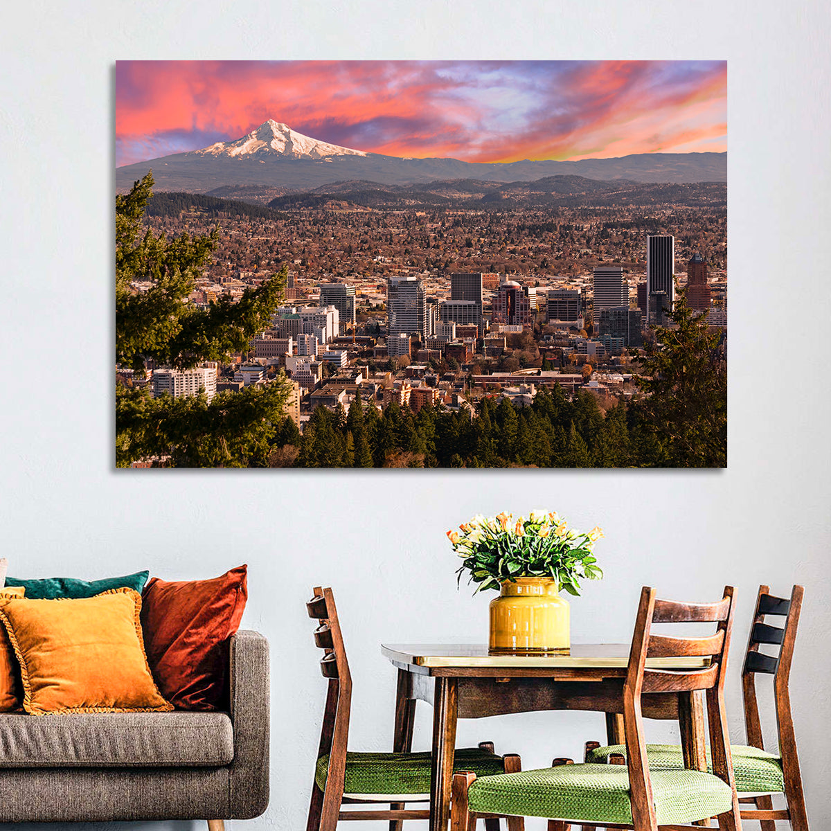 Portland Skyline at Sunset Wall Art