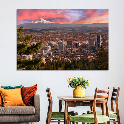 Portland Skyline at Sunset Wall Art