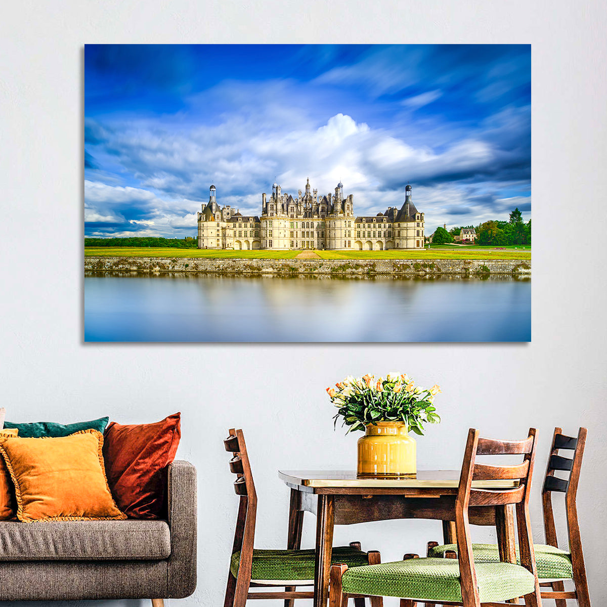 Château De Chambord Reflection Wall Art in a room, landscape