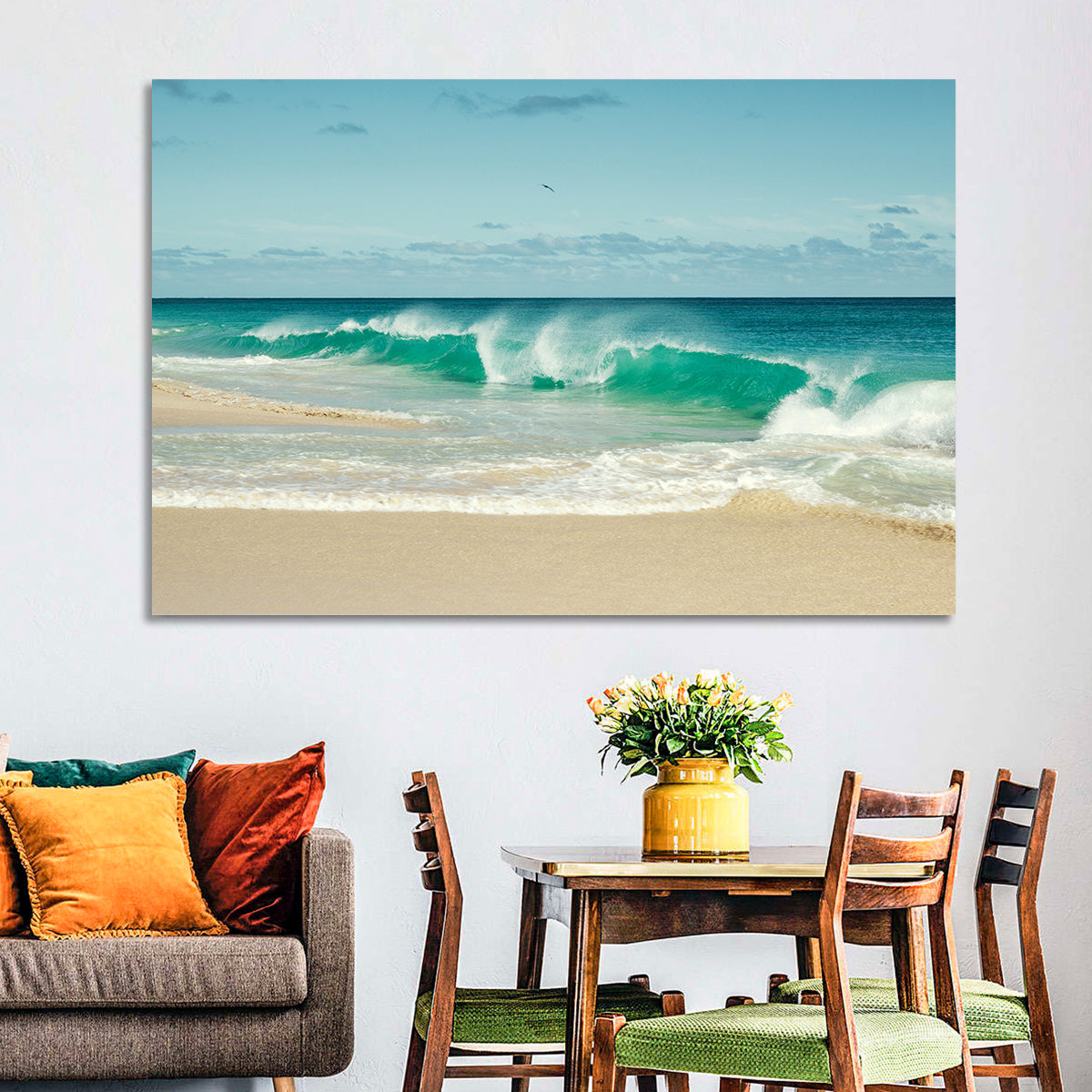 Turquoise Wave on Sandy Beach Wall Art