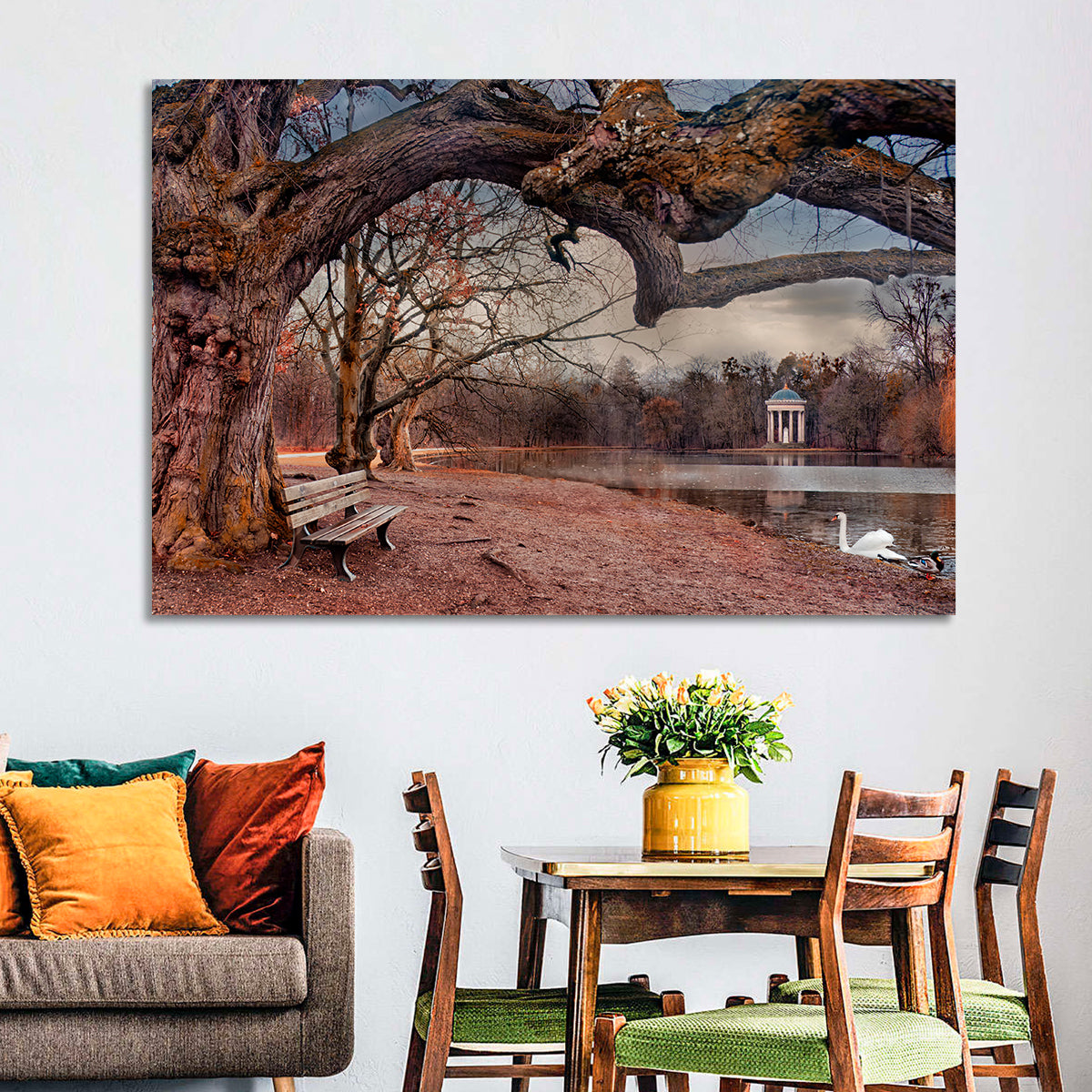 Autumn Pavilion with Swan Wall Art