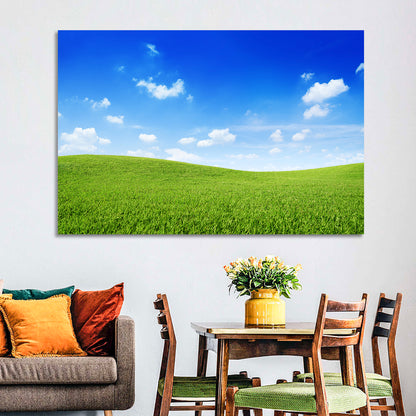 Rolling Green Meadow Under Blue Sky Wall Art