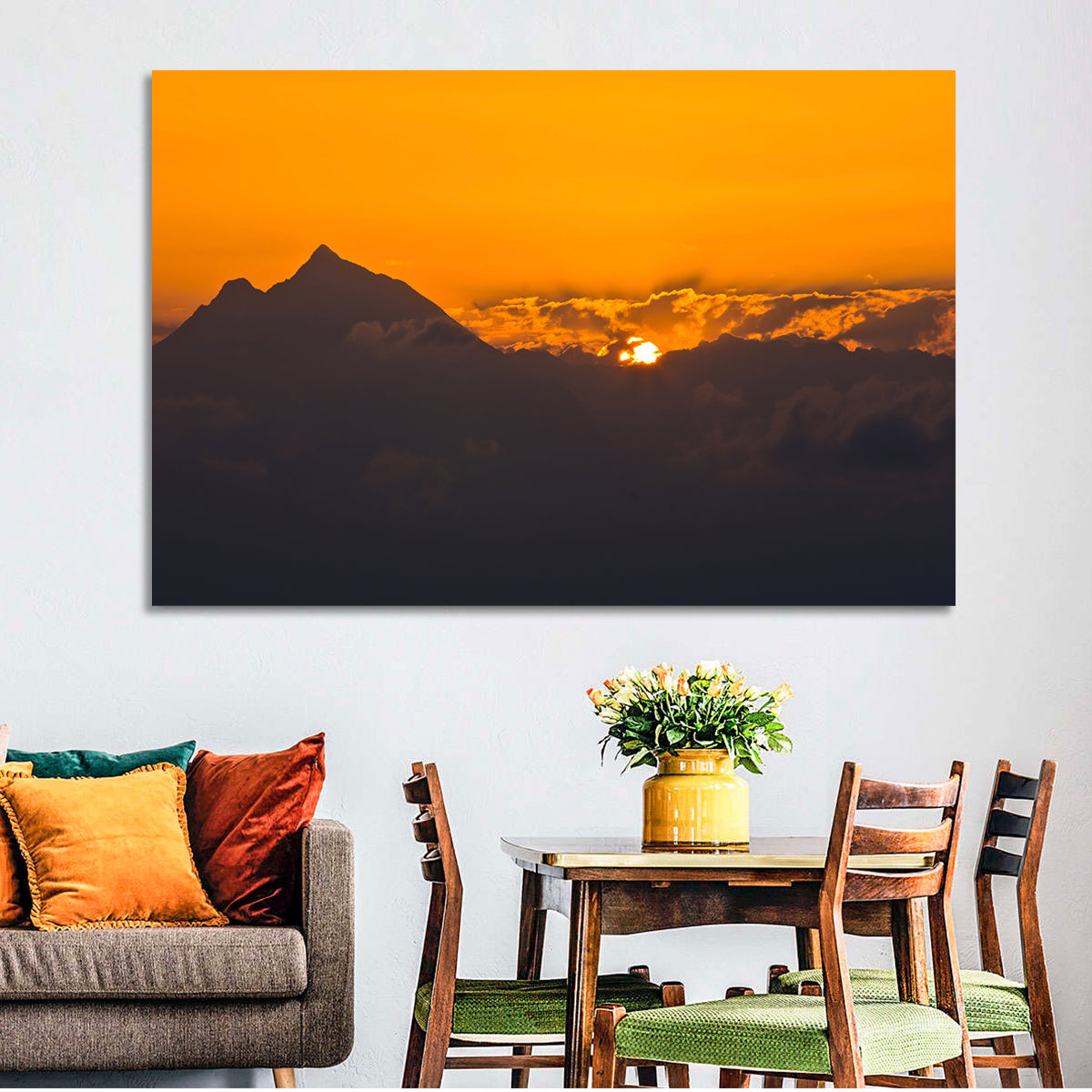 Athos Mountain Sunrise Wall Art in a room, landscape