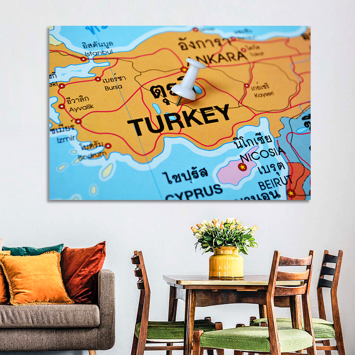 Turkey Map with Ankara Pin Wall Art