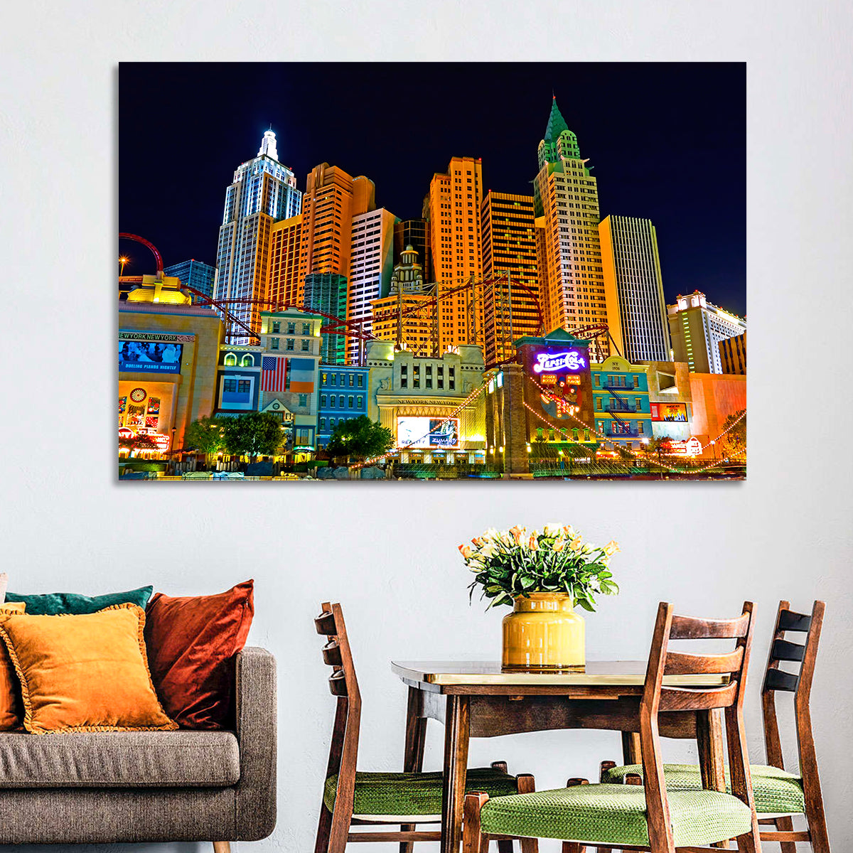Las Vegas Big Apple Coaster at Night Wall Art in a room, landscape