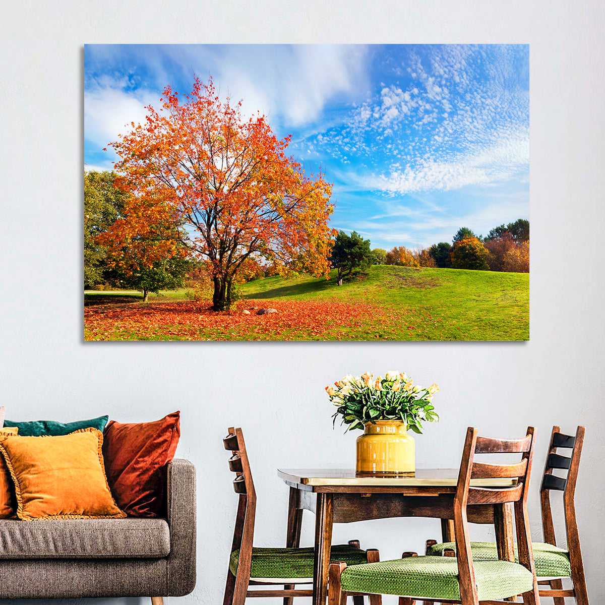 Orange Maple on Rolling Hill Wall Art in a room, landscape