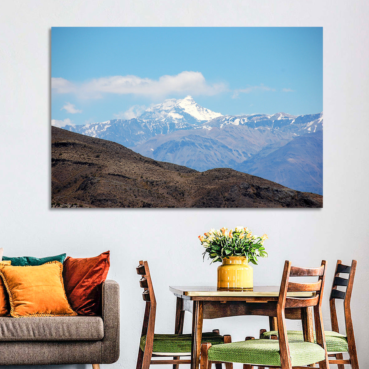 Snow-capped Mount Aconcagua Wall Art in a room, landscape