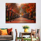 Autumn Park Path with Vintage Lampposts Wall Art