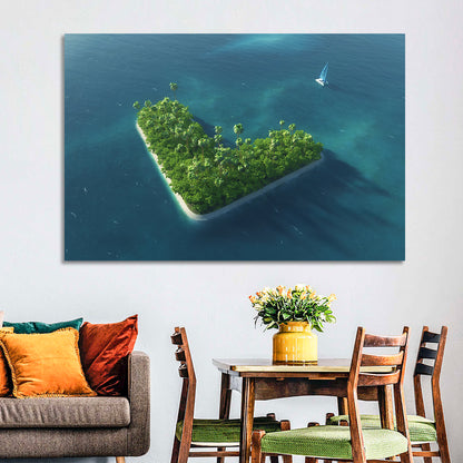 V-shaped Tropical Island with Distant Catamaran Wall Art