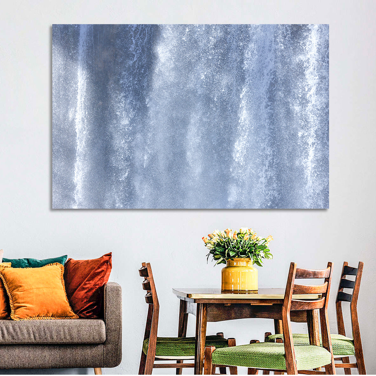 Abstract Waterfall Pattern Wall Art in a room, landscape