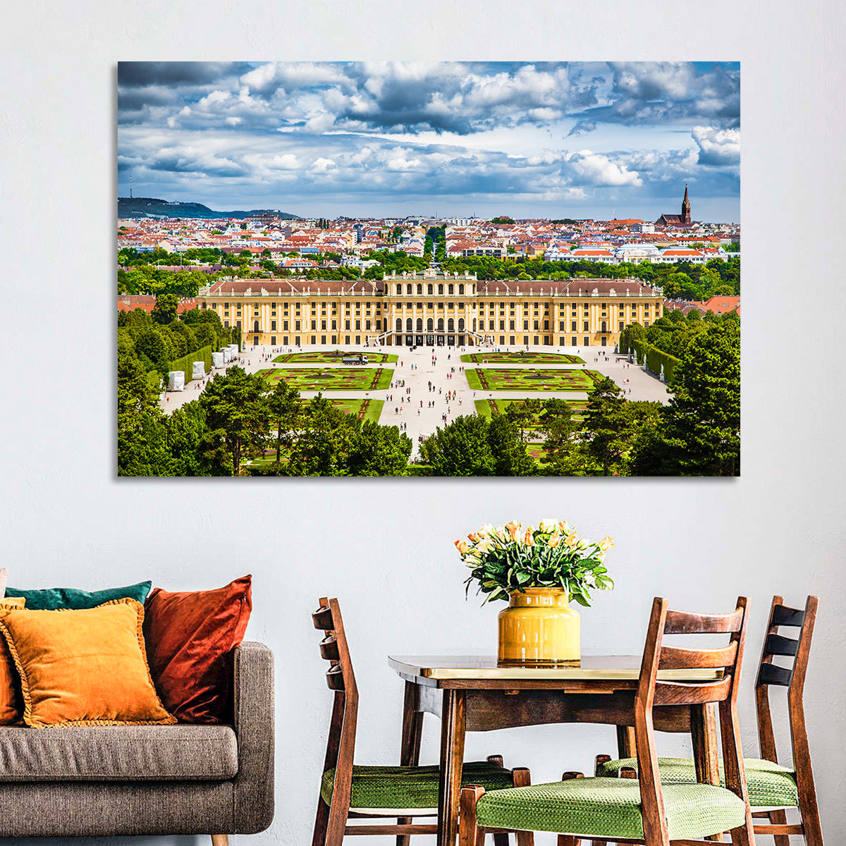 Schönbrunn Palace and Great Parterre Gardens Wall Art in a room, landscape