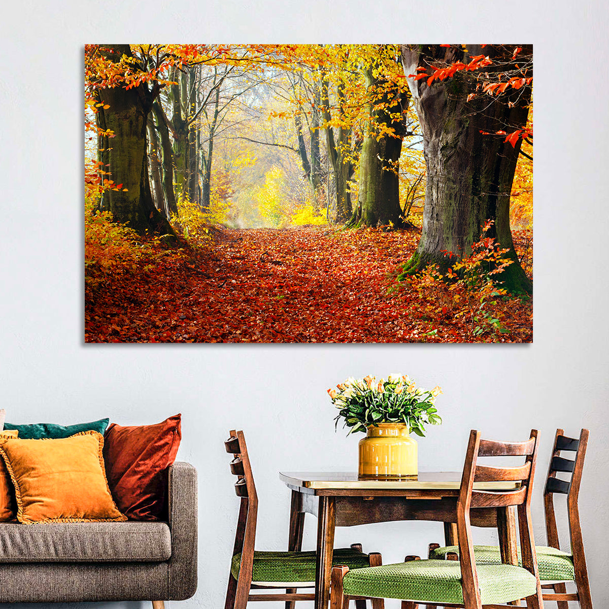 Misty Autumn Forest Path Wall Art