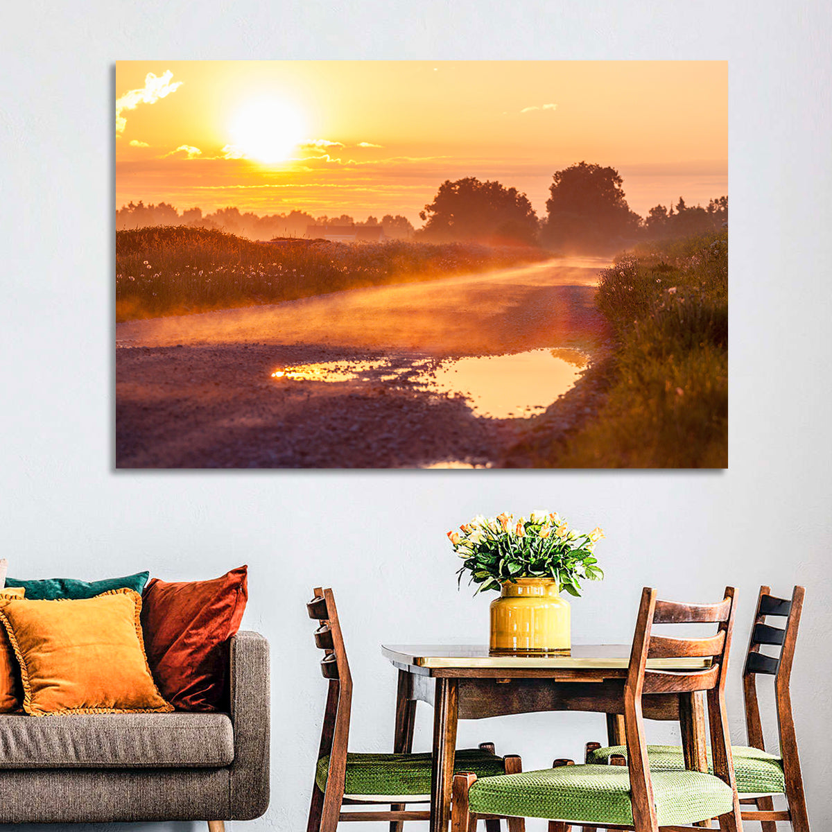 Dirt Road at Golden Hour Wall Art in a room, landscape