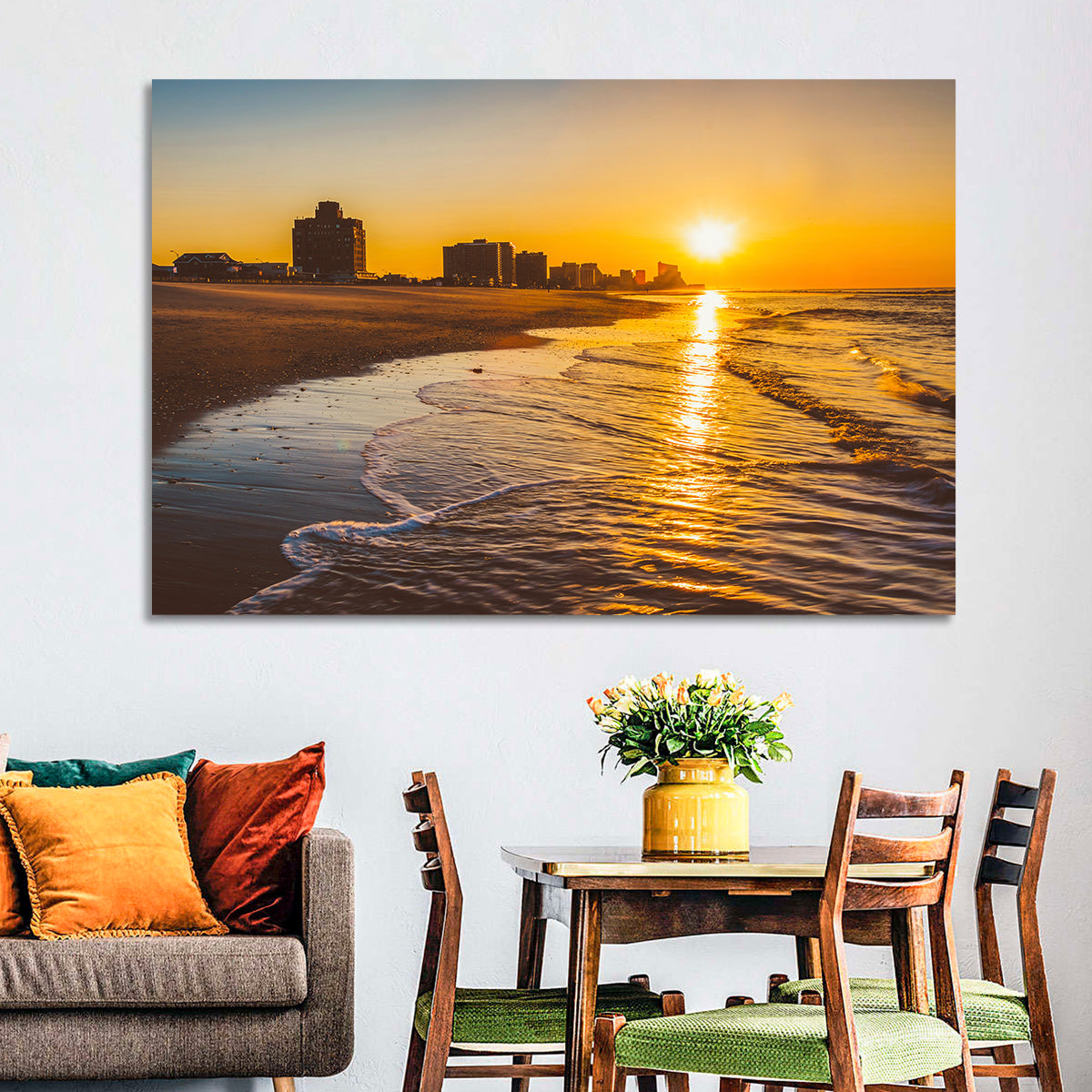 Ventnor Beach Sunrise Reflection Wall Art in a room, landscape