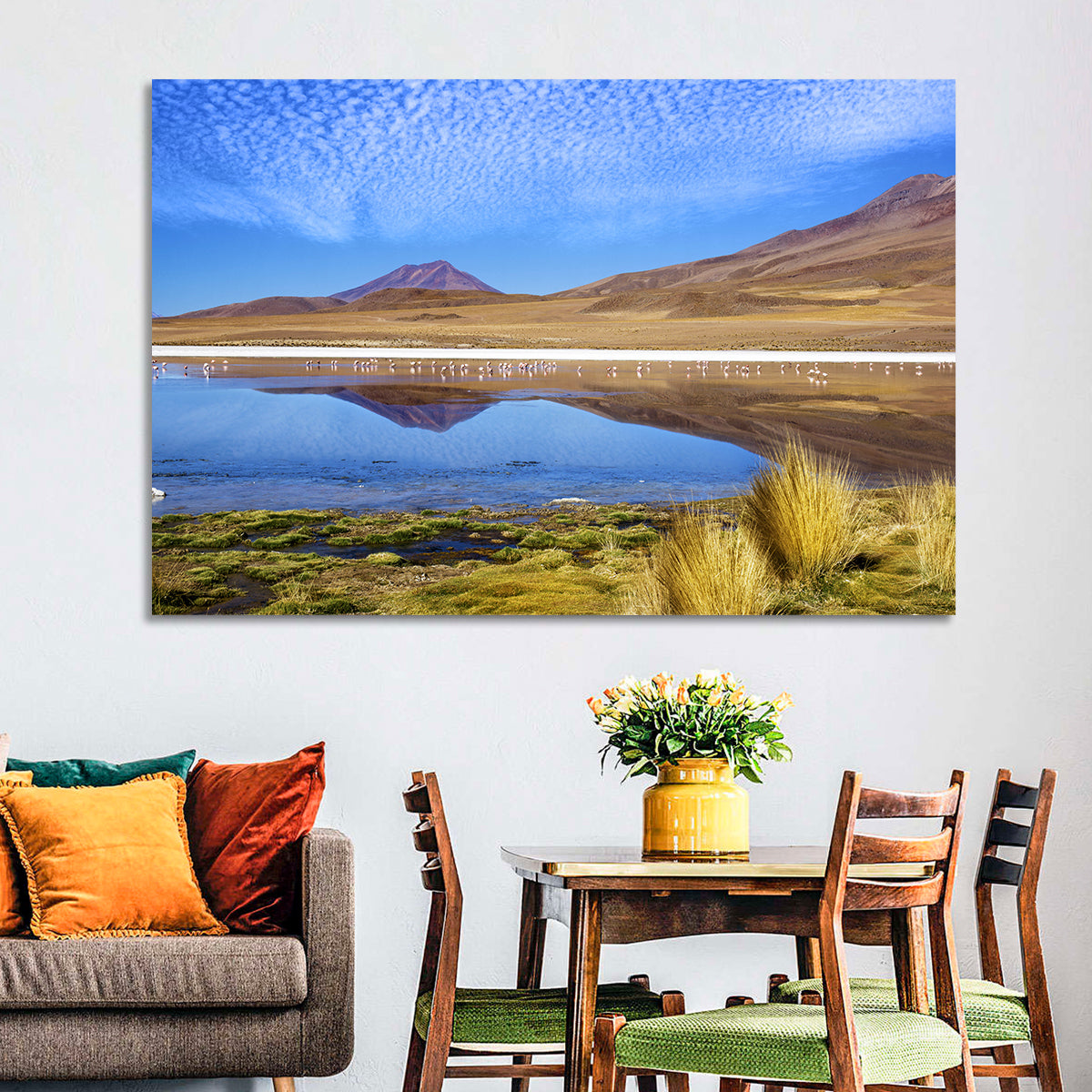 Red Lagoon Flamingo Reflection Wall Art